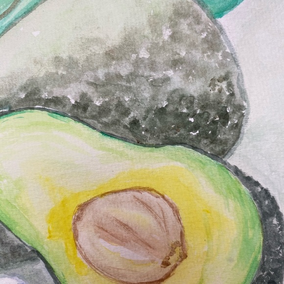 Avocado painting Food wall art fruit watercolor Original artwork 9 by 12 inches - Picture 4 of 11